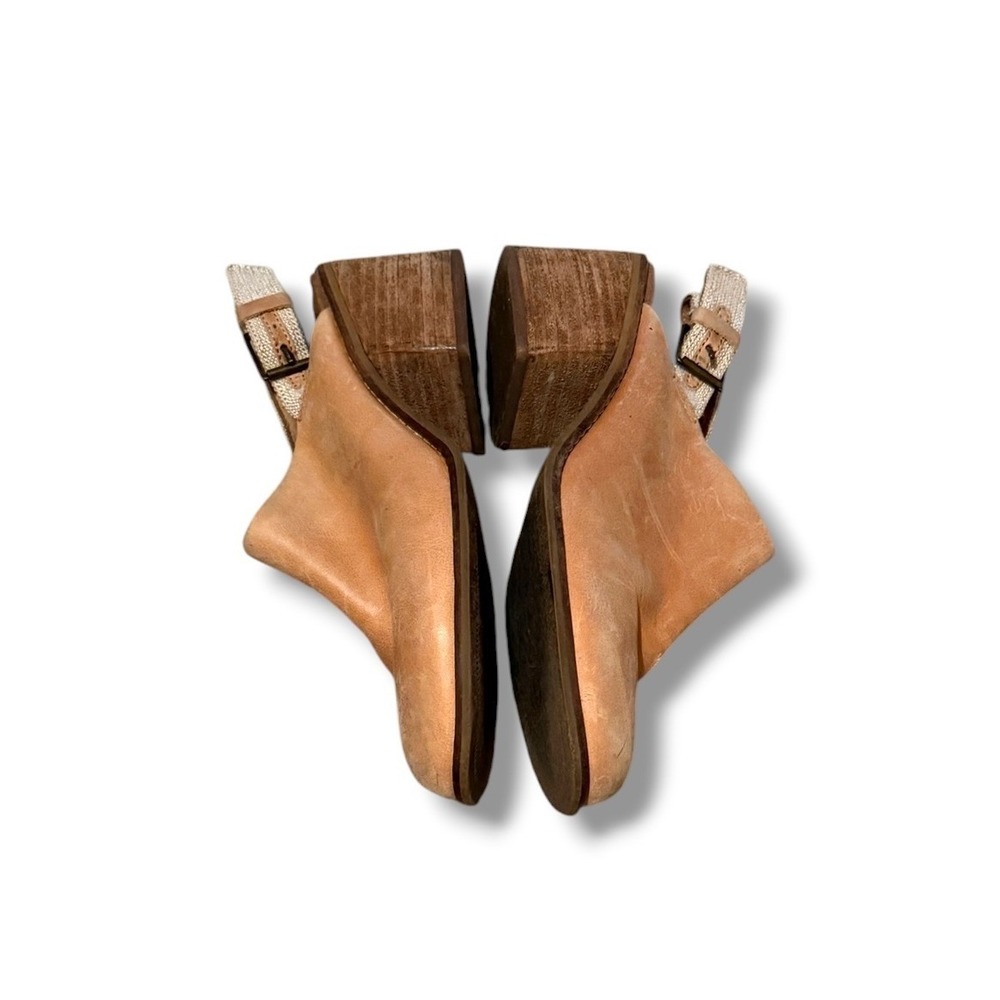 TOMS Leila Slingback Mules Womens 6.5 Tan Leather Block Heel Clogs Buckle Back - Picture 3 of 14